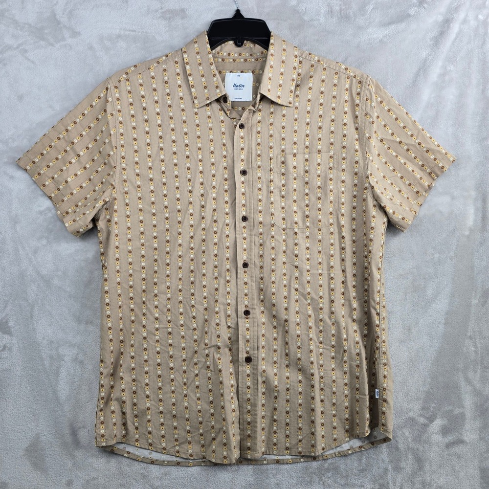 Katin Mens‎ Medium Button Up Shirt Short Sleeve Brown Floral Print Casual